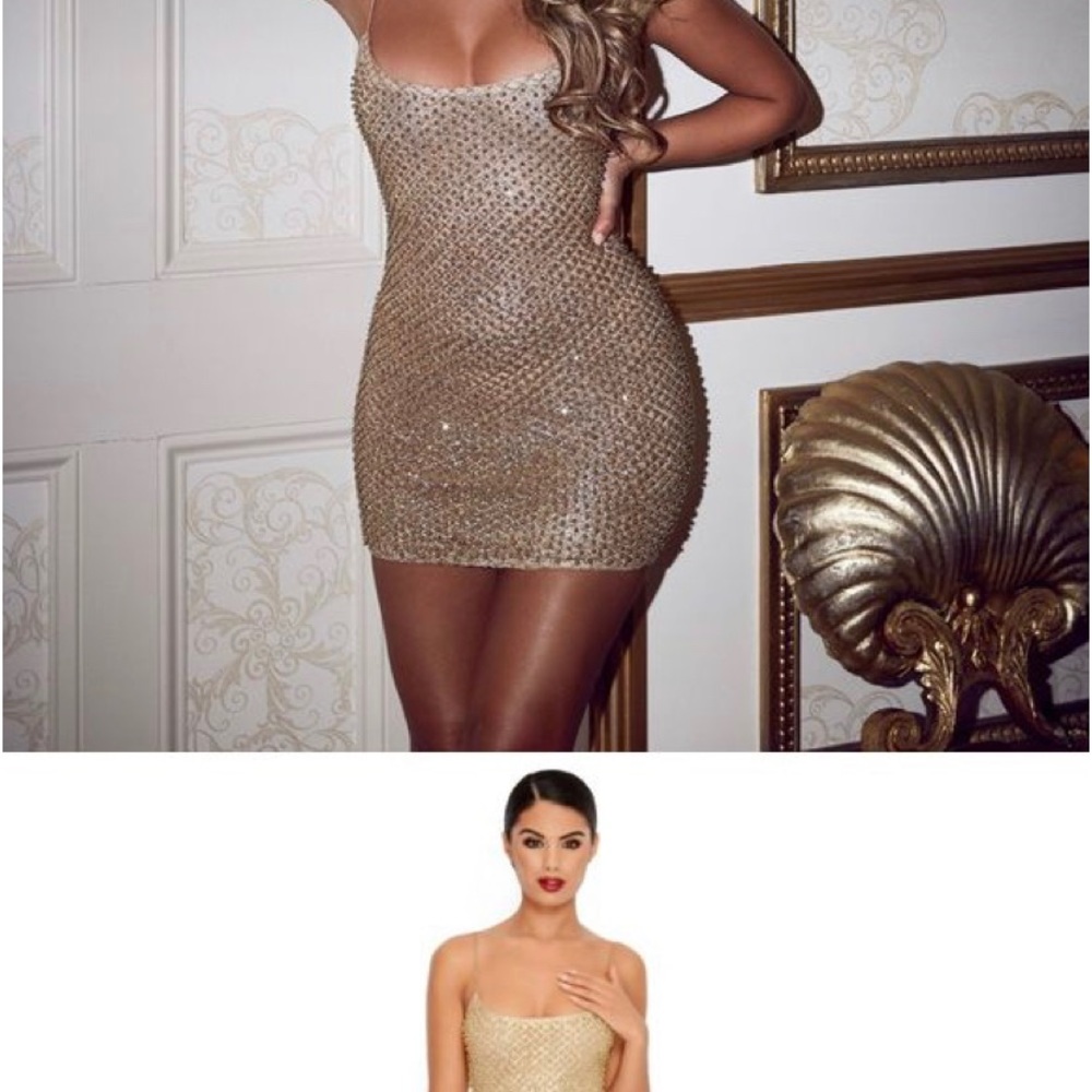 Oh Polly gold beaded mini dress